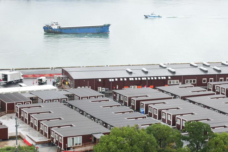 Container units built for athletes are seen around the port of Nagoya, Japan, Sept. 11. Yonhap