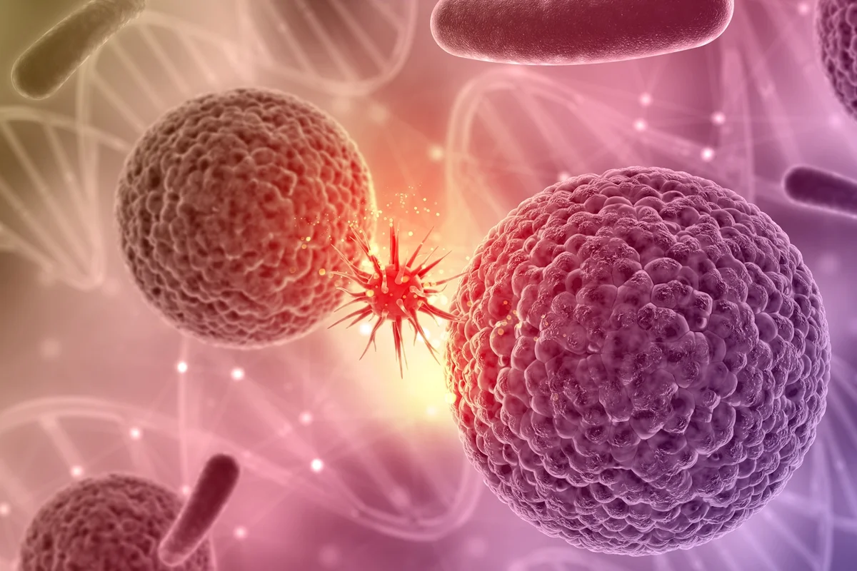 Ilustração colorida de células cancerígenas - Metrópoles.