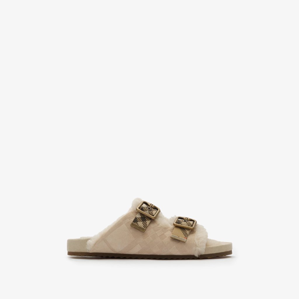 Burberry Check Shearling Urchin sandals. Photo: Handout